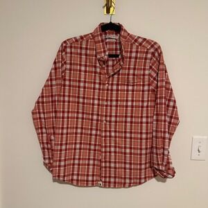 Southern Proper Henning Shirt Womens Medium Orange White Plaid Button Down